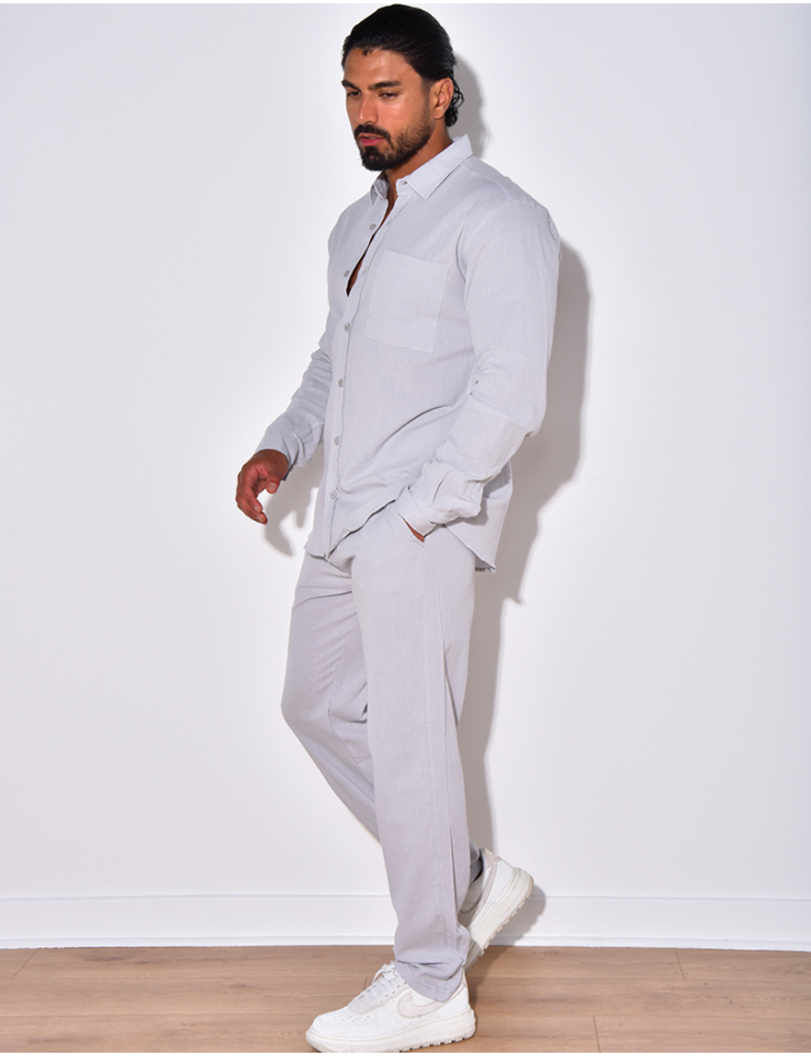 Ensemble en lin , chemise manches longues à poches et pantalon Ensemble en lin , chemise manches longues à poches et pantalon