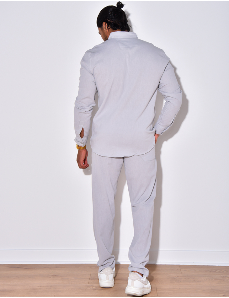 Ensemble en lin , chemise manches longues à poches et pantalon Ensemble en lin , chemise manches longues à poches et pantalon