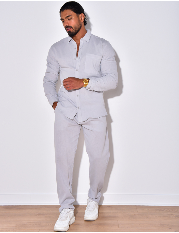Ensemble en lin , chemise manches longues à poches et pantalon Ensemble en lin , chemise manches longues à poches et pantalon