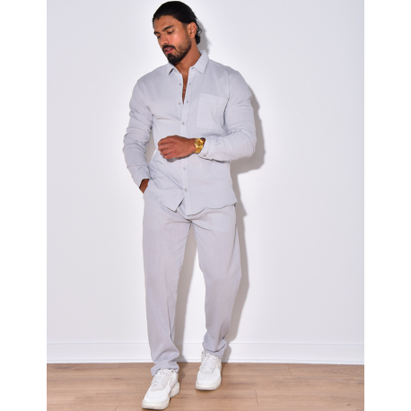 Ensemble en lin , chemise manches longues à poches et pantalon Ensemble en lin , chemise manches longues à poches et pantalon
