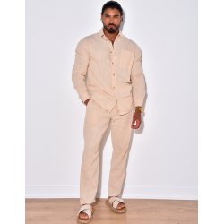 Ensemble en lin pantalon et chemise manches longues à poche Ensemble en lin pantalon et chemise manches longues à poche