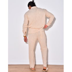 Ensemble en lin pantalon et chemise manches longues à poche Ensemble en lin pantalon et chemise manches longues à poche