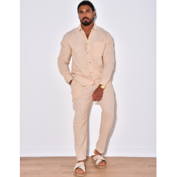 Ensemble en lin pantalon et chemise manches longues à poche Ensemble en lin pantalon et chemise manches longues à poche