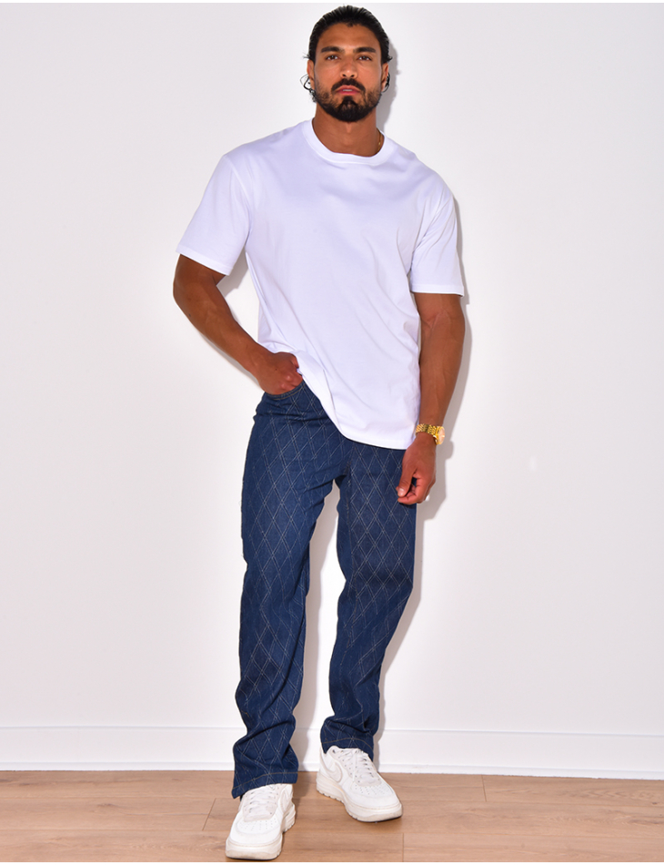 Pantalon effet jeans à losanges en relief