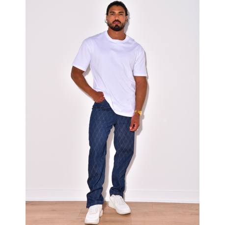 Pantalon effet jeans à losanges en relief