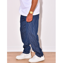 Pantalon effet jeans à losanges en relief