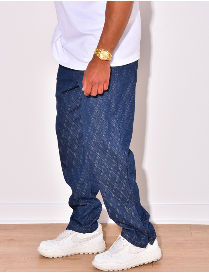 Pantalon effet jeans à losanges en relief