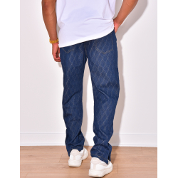 Pantalon effet jeans à losanges en relief