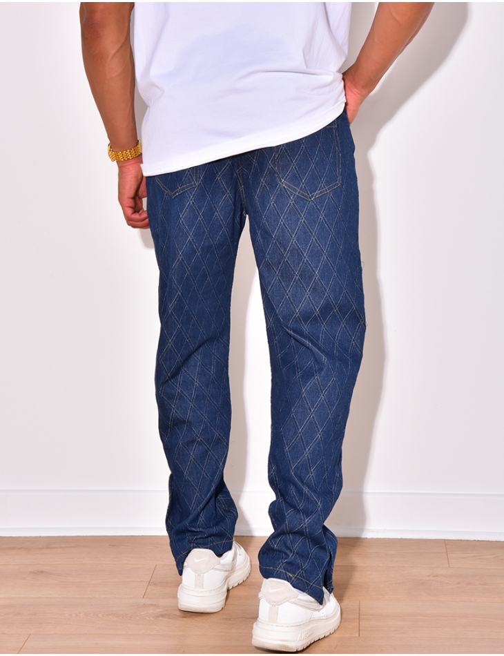 Pantalon effet jeans à losanges en relief