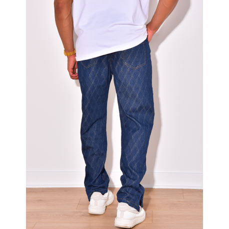 Pantalon effet jeans à losanges en relief