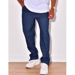 Pantalon effet jeans à losanges en relief