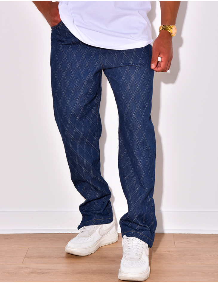 Pantalon effet jeans à losanges en relief