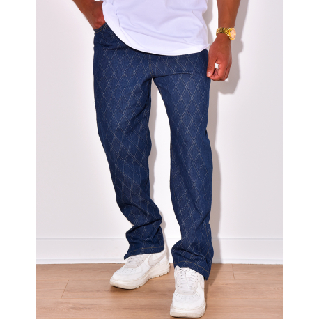 Pantalon effet jeans à losanges en relief