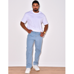 Pantalon effet jeans à petits carrés en relief Pantalon effet jeans à petits carrés en relief