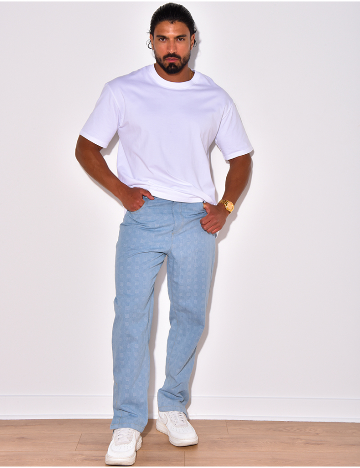 Pantalon effet jeans à petits carrés en relief Pantalon effet jeans à petits carrés en relief