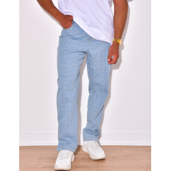 Pantalon effet jeans à petits carrés en relief Pantalon effet jeans à petits carrés en relief