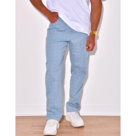 Pantalon effet jeans à petits carrés en relief