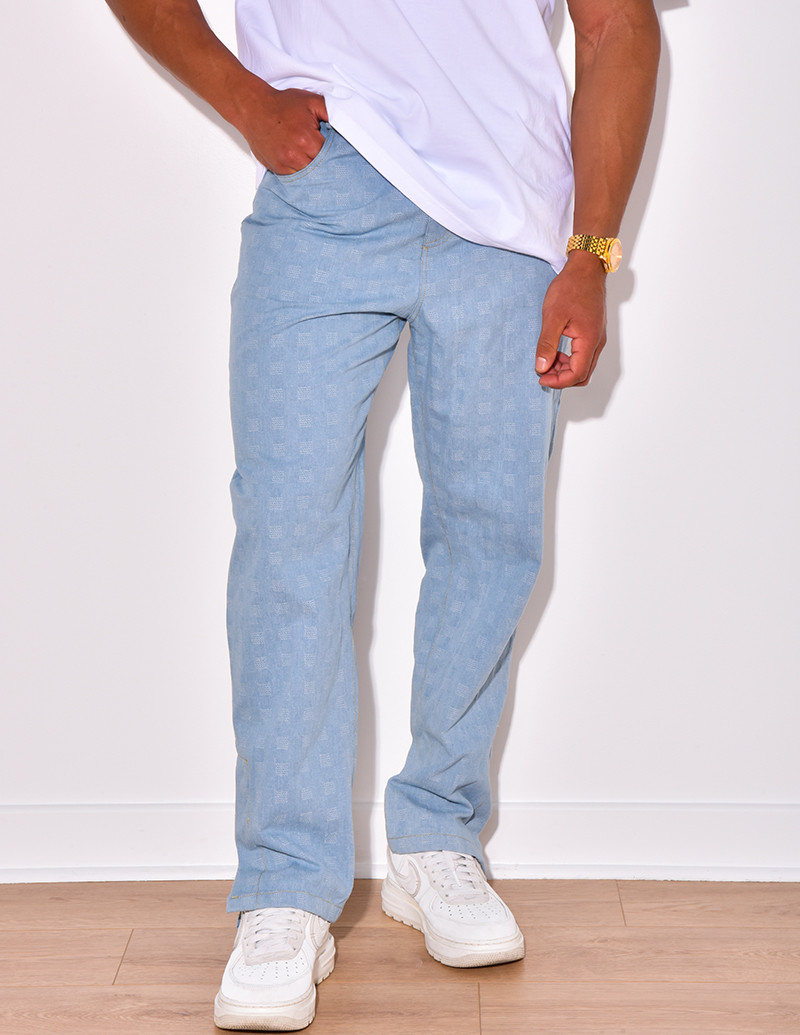 Pantalon effet jeans à petits carrés en relief