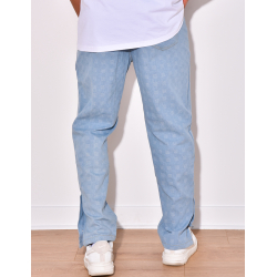 Pantalon effet jeans à petits carrés en relief Pantalon effet jeans à petits carrés en relief