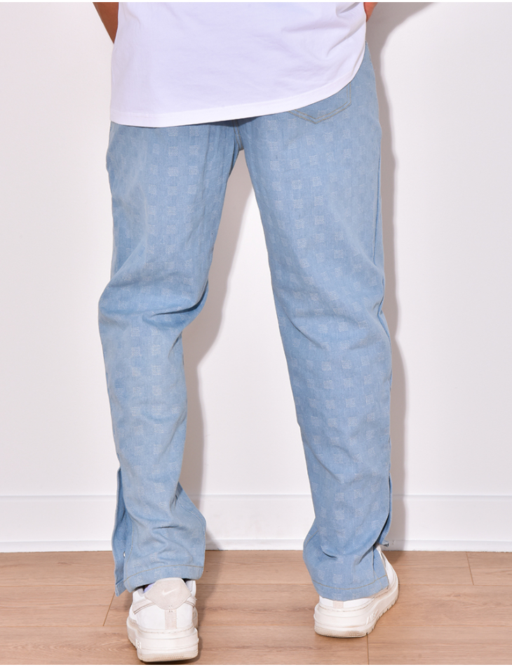Pantalon effet jeans à petits carrés en relief Pantalon effet jeans à petits carrés en relief