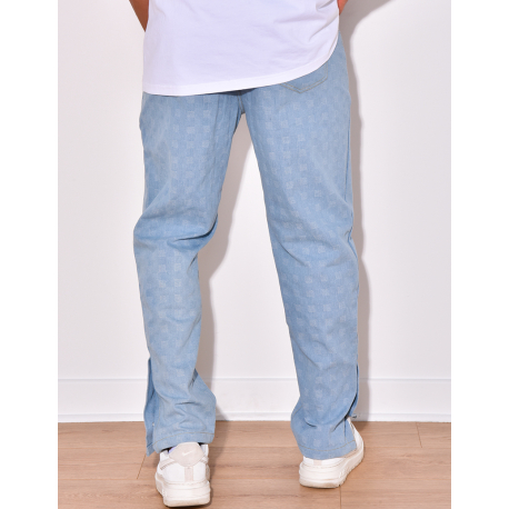 Pantalon effet jeans à petits carrés en relief Pantalon effet jeans à petits carrés en relief