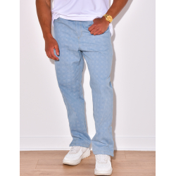 Pantalon effet jeans à petits carrés en relief Pantalon effet jeans à petits carrés en relief