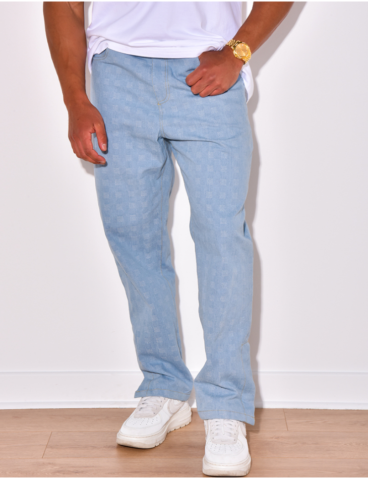 Pantalon effet jeans à petits carrés en relief Pantalon effet jeans à petits carrés en relief