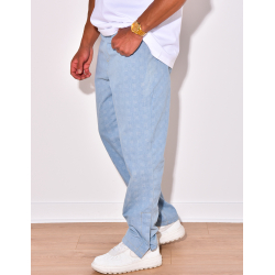 Pantalon effet jeans à petits carrés en relief Pantalon effet jeans à petits carrés en relief