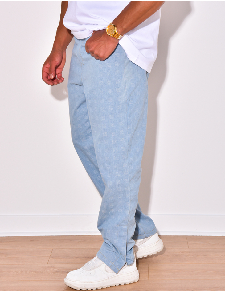 Pantalon effet jeans à petits carrés en relief Pantalon effet jeans à petits carrés en relief