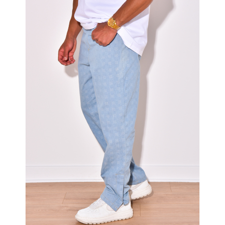 Pantalon effet jeans à petits carrés en relief Pantalon effet jeans à petits carrés en relief