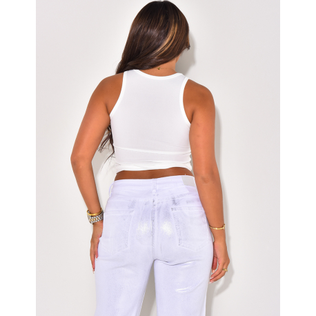 Top sans manches côtelé effet irrisé