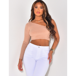 Crop-top côtelé asymétrique