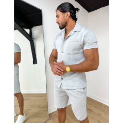 Ensemble chemise à manches courtes et short effet côtelé Ensemble chemise à manches courtes et short effet côtelé