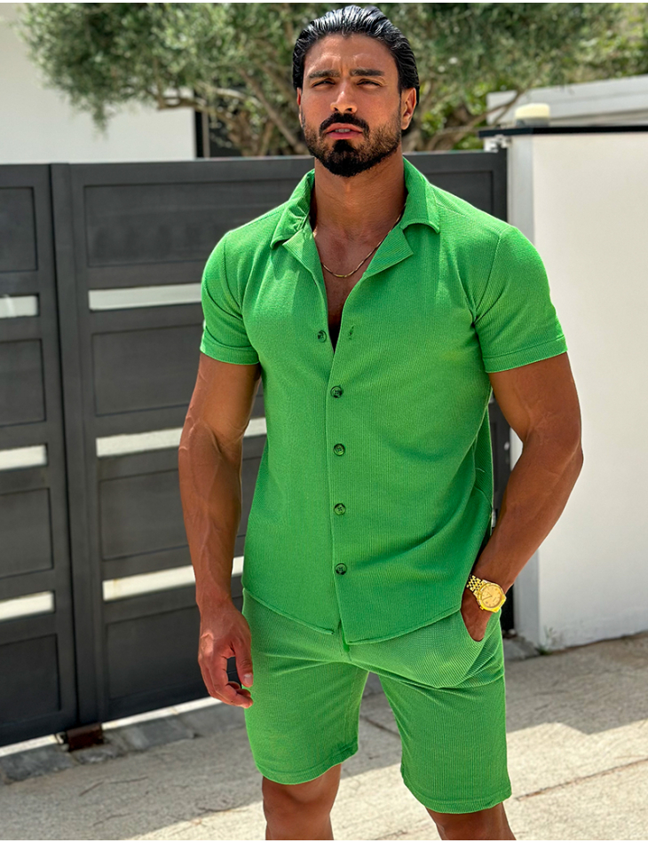 Ensemble short et chemise en nid d'abeille