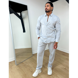 Ensemble en lin , chemise manches longues à poches et pantalon Ensemble en lin , chemise manches longues à poches et pantalon