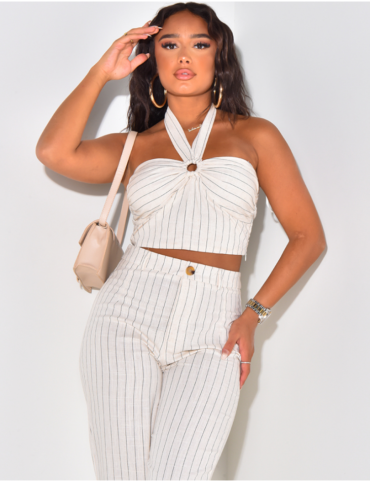   Striped linen crop top