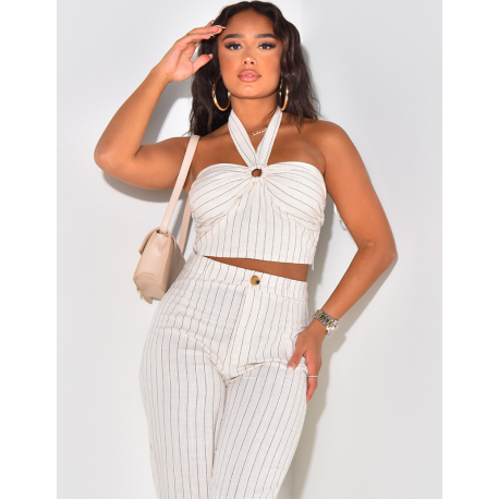   Striped linen crop top