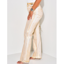Jeans coupe droite effet doré métallisé Jeans coupe droite effet doré métallisé