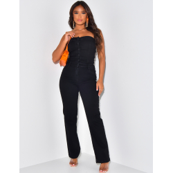   Strapless straight cut denim jumpsuit
