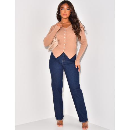   Jeans mit hoher Taille, gerader Schnitt, rohblau