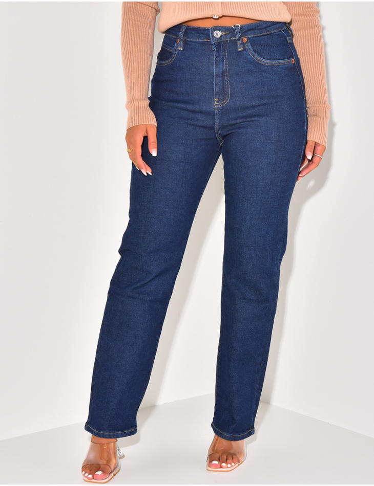   Jeans mit hoher Taille, gerader Schnitt, rohblau