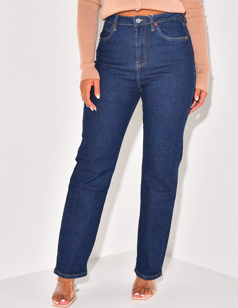   High-waisted jeans, straight fit, raw blue