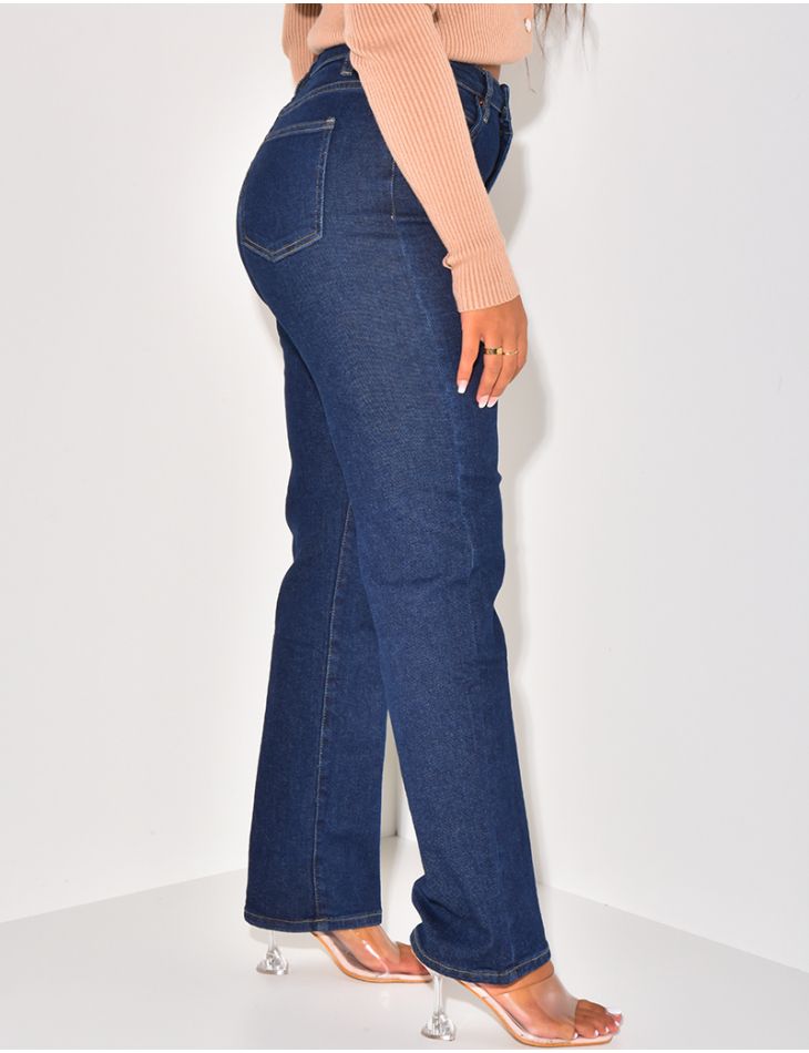   Jeans mit hoher Taille, gerader Schnitt, rohblau