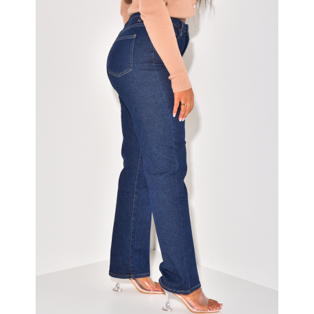   Jeans mit hoher Taille, gerader Schnitt, rohblau