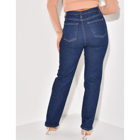   Jeans mit hoher Taille, gerader Schnitt, rohblau