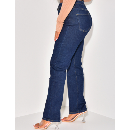   Jeans mit hoher Taille, gerader Schnitt, rohblau