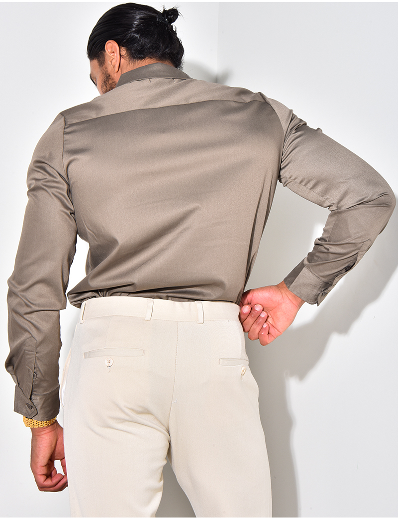DENGJIAMY Chemise Habillée Homme Manches Longues Satin Brillant - Col Tendance Couleur Unie