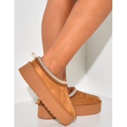 Sandales compensées en suédine