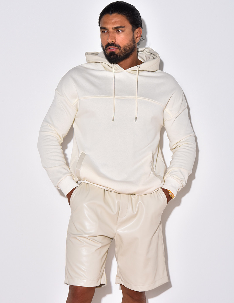 Ensemble sweat bi-matière et short en simili