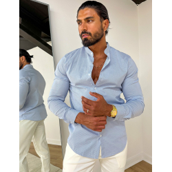 Chemise manches longues à rayures et col rond Chemise manches longues à rayures et col rond